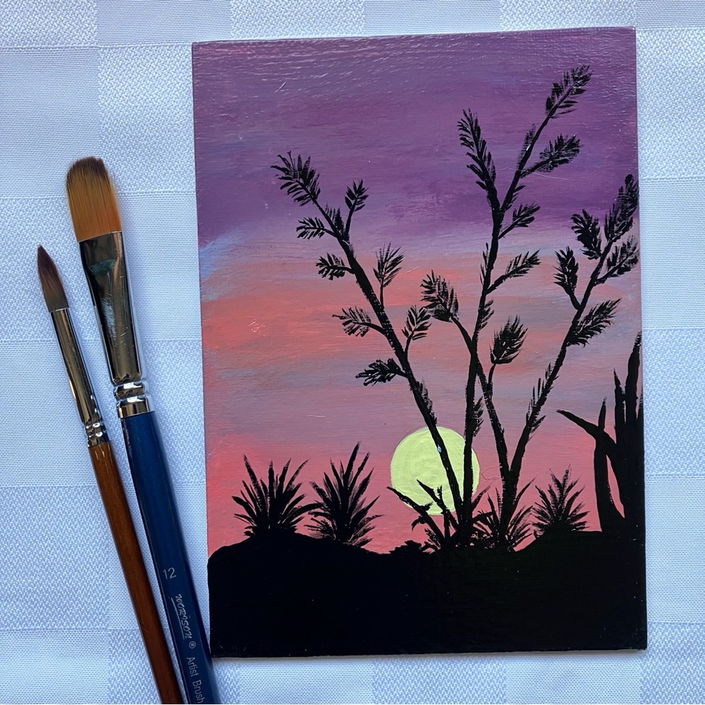 Colorful Sunset Landscape Acrylic Small Space Shelf Art Painting
